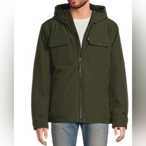 Levi's Size Small Men's Work Stormshell Faux Fur-Lined Hooded Jacket Olive